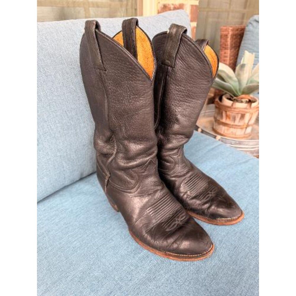 π€ Vintage Tony Lama 6002 Black Western Cowboy Boots Womenβs 8B - Picture 2 of 7